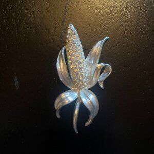 Vintage Silver Tone Floral Corn Stalk with Rhinestones